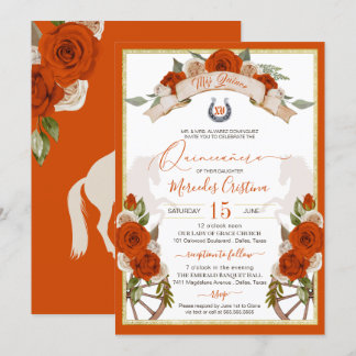 Convite Orange Rosa Quinceanera Western Charro