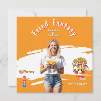 Convite Orange Smiling Blonde Woman Fries Family Fun