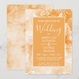 Convite Orange Smokey Marble Butterflies Casamento