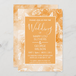 Convite Orange Smokey Marble Butterflies Casamento