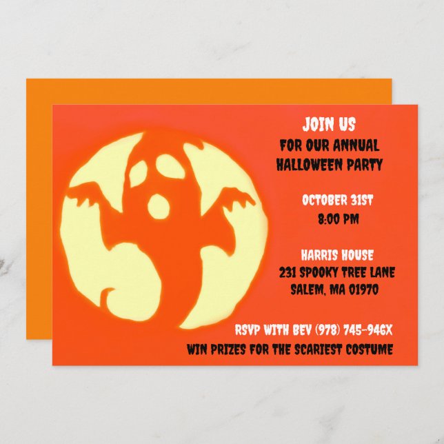 Convite Orange Spooky Halloween Festa Ghorest (Frente/Verso)