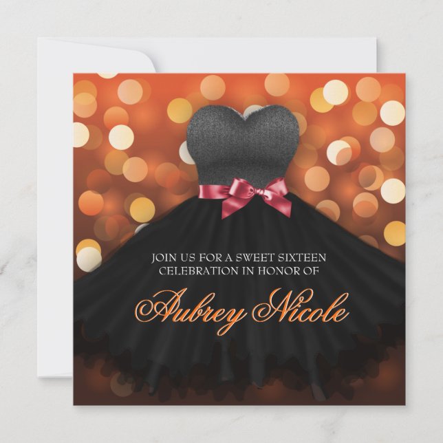 Convite Orange Sweet 16 Black Dress Birthday Convide (Frente)