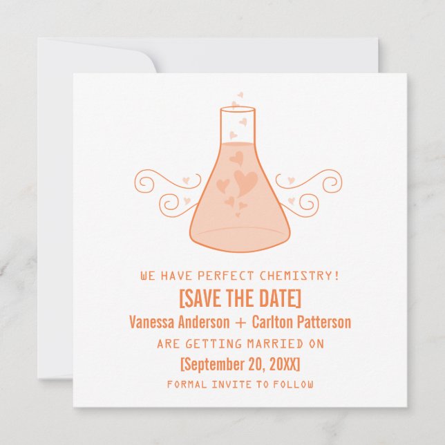 Convite Orange Sweet Chemistry Save the Date Invite (Frente)