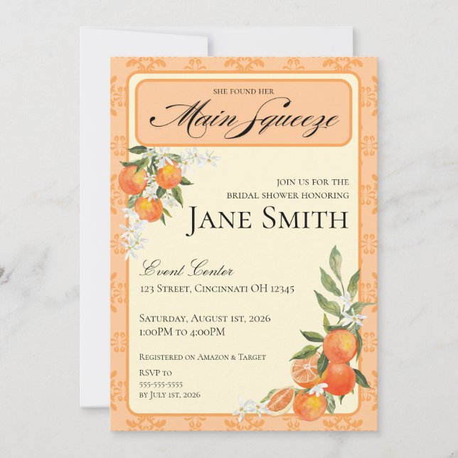 Convite Orange Themed Bridal Shower Invitation (Frente)