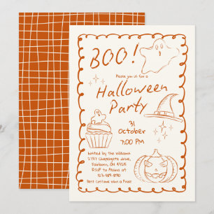 Convite Orange Trendy Hand Drachy Halloween Party