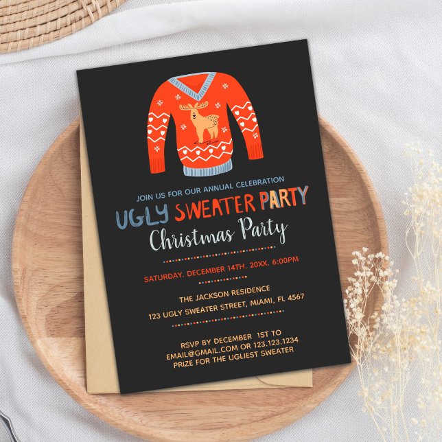 Convite Orange Ugly Sweater Festa de Natal (Orange Sweater Christmas Invitations)