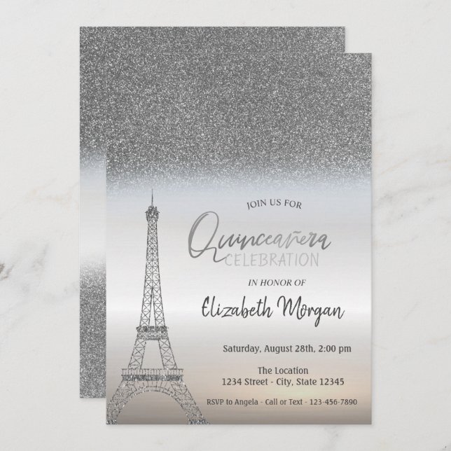 Convite Órbulo De Lata, Quinceanera Torre Eiffel (Frente/Verso)
