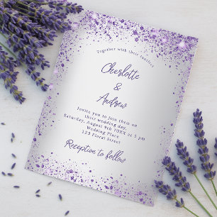 Convite orçamental violeta de prata de casamento