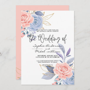 Convite Orçamento Aquarela Floral Dourado Azul e Rosa