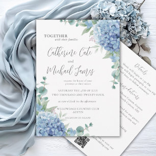 Convite Orçamento Azul Hortênsia Floral Casamento Elegante