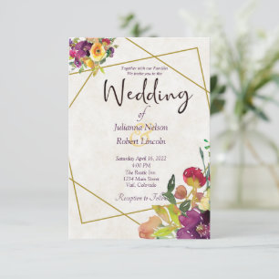 Convite Orçamento Burgundy e floral amarelo casamento 