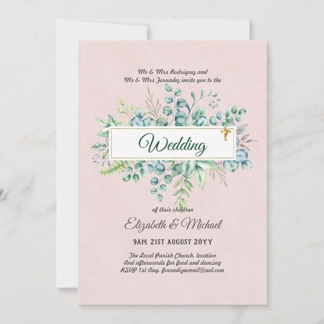 Convite Orçamento Católico para a CASAMENTO Cristão Verde (Frente)