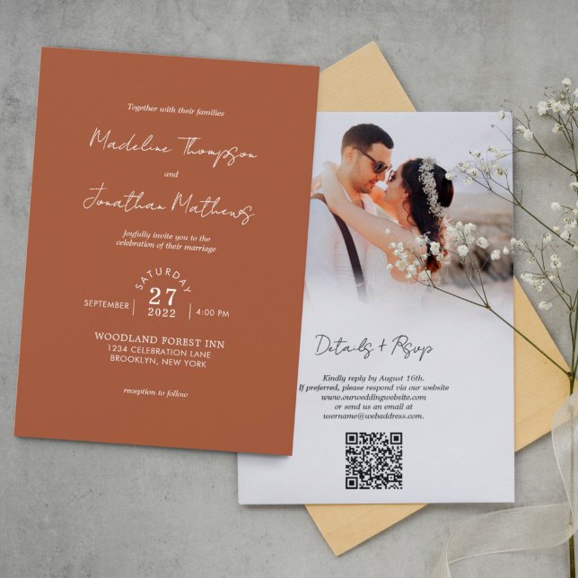 Convite Orçamento de casamento com código QR de foto em te (Criador carregado)