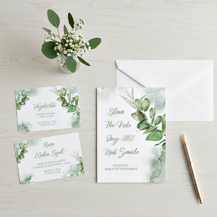 Convite Orçamento em branco aguarela verde casamento