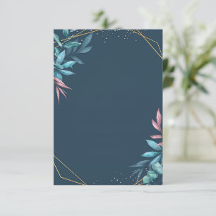 Convite Orçamento em branco azul e rosa botânico casamento