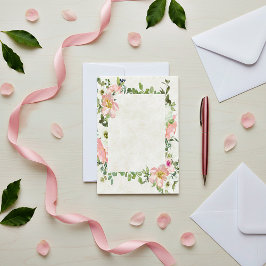 Convite Orçamento em branco belo quadro floral rosa casame