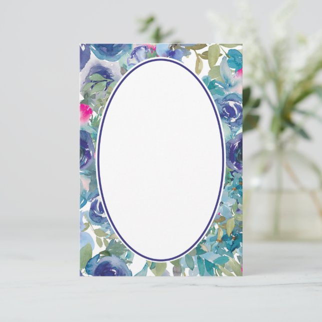 Convite Orçamento em branco Casamento floral aquarela azul (Em pé/Frente)