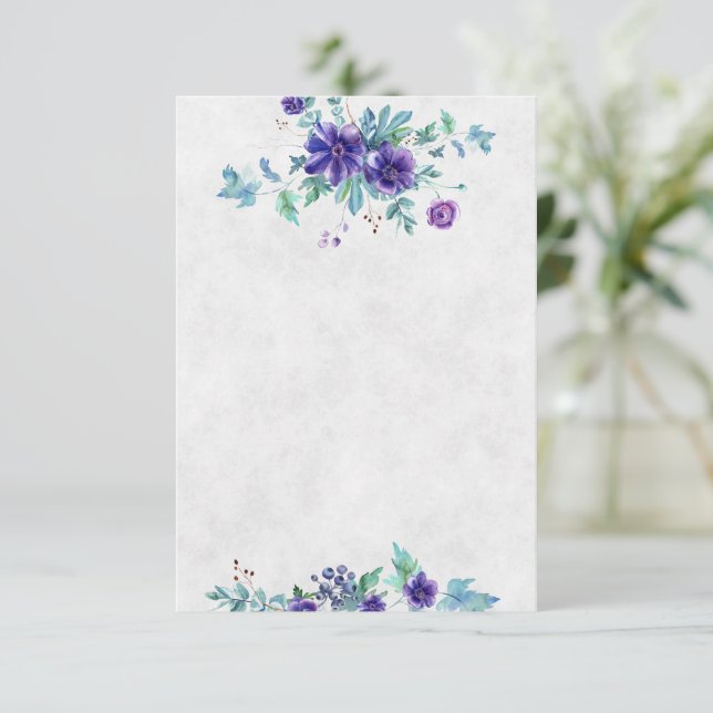 Convite Orçamento em branco Casamento floral aquarela roxa (Em pé/Frente)