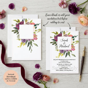 Convite Orçamento em branco casamento floral Borgonha e ro