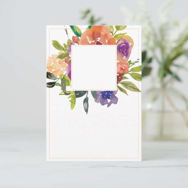 Convite Orçamento em branco Casamento floral laranja e rox (Em pé/Frente)