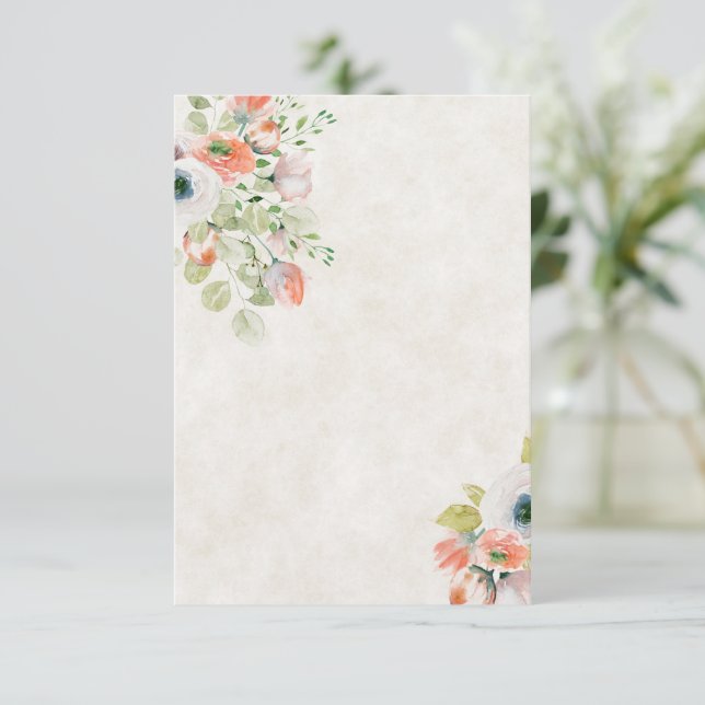Convite Orçamento em branco Casamento floral rosa e azul (Em pé/Frente)