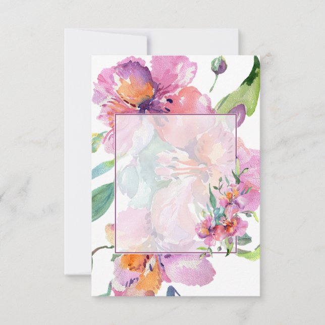 Convite Orçamento em branco casamento floral rosa e roxo  (Frente)