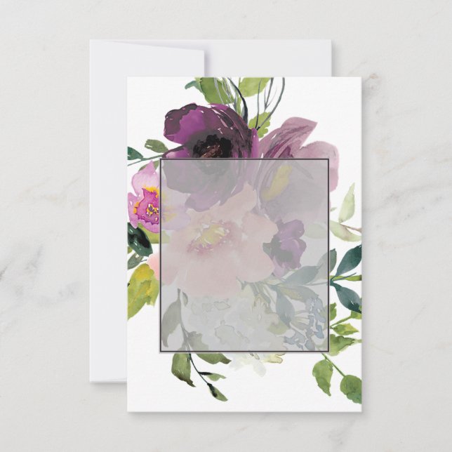 Convite Orçamento em branco casamento floral rosa e roxo  (Frente)