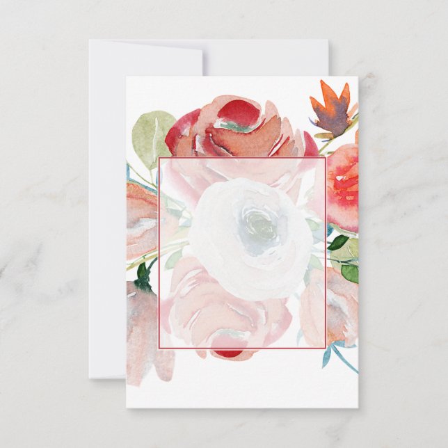 Convite Orçamento em branco casamento floral rosa e vermel (Frente)