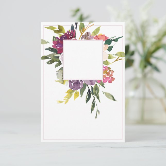 Convite Orçamento em branco casamento floral roxo e Borgon (Em pé/Frente)