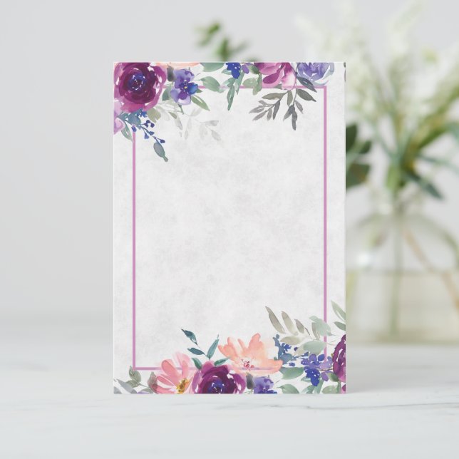 Convite Orçamento em branco Casamento floral roxo e laranj (Em pé/Frente)