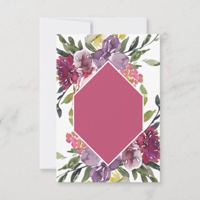 Convite Orçamento em branco casamento floral roxo e rosa  (Frente)