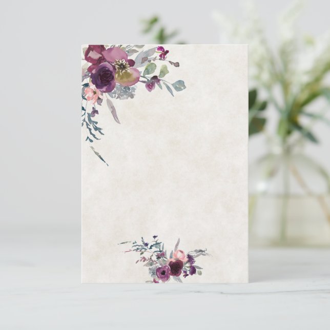 Convite Orçamento em branco casamentos florais rosa e Borg (Em pé/Frente)