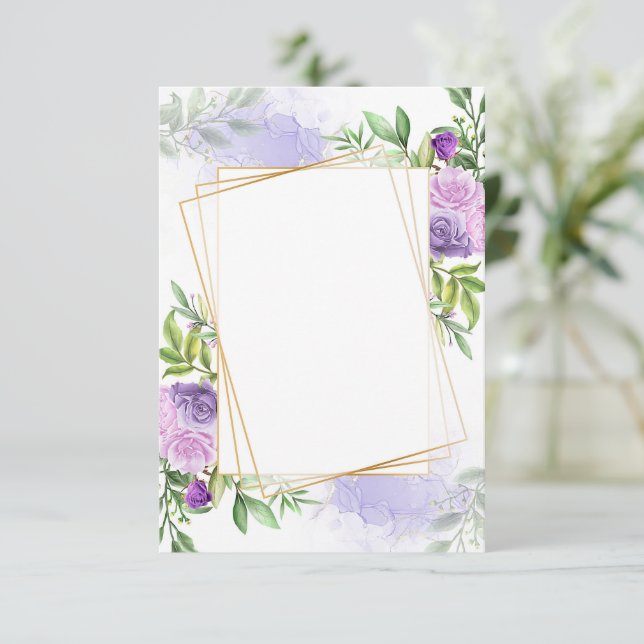 Convite Orçamento em branco Elegante casamento floral roxo (Em pé/Frente)