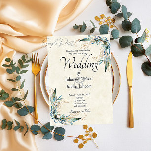 Convite Orçamento em branco Eucalipto e casamento em ouro