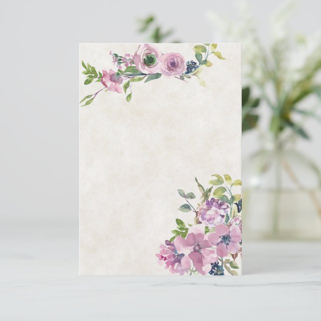 Convite Orçamento em branco floral de casamento em aquarel (Em pé/Frente)