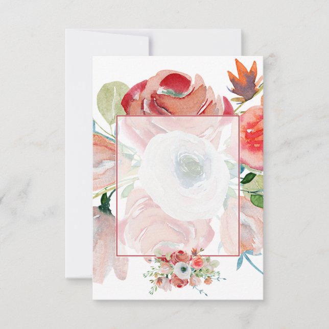 Convite Orçamento em branco floral de casamento rosa e ver (Frente)