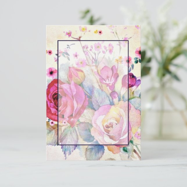 Convite Orçamento em branco floral rosa casamento  (Em pé/Frente)