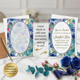 Convite Orçamento em branco Fundo floral azul casamento