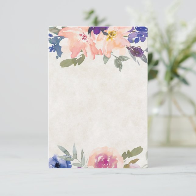 Convite Orçamento em branco Laranja e azul floral casament (Em pé/Frente)