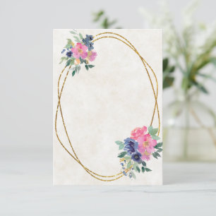 Convite Orçamento em branco Pink e azul floral casamento 