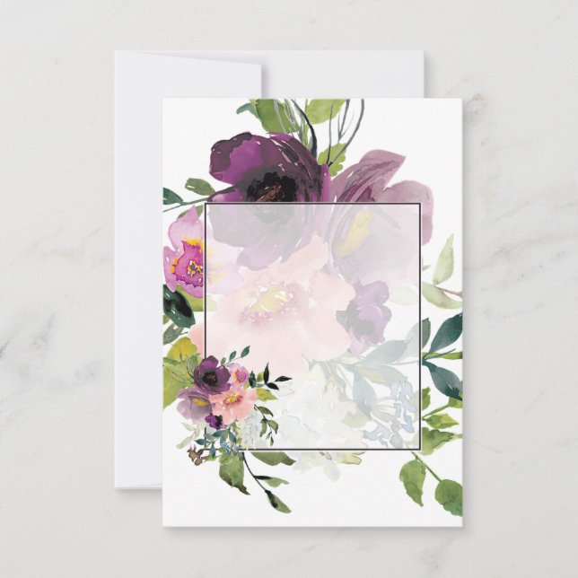Convite Orçamento em branco Pink e floral roxo para casame (Frente)