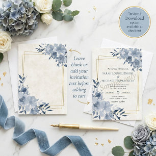 Convite Orçamento em branco Quadro de casamento floral azu