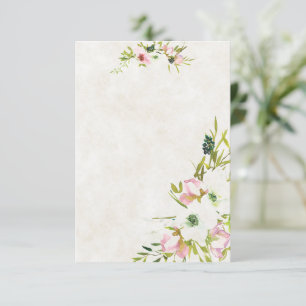 Convite Orçamento em branco Rosa e floral branco para casa