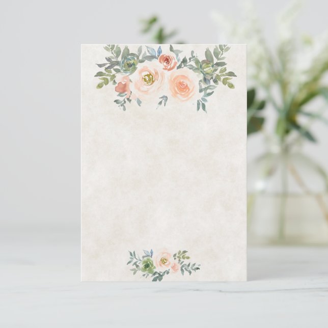 Convite Orçamento em branco Rosa e verde floral casamento  (Em pé/Frente)