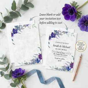 Convite Orçamento em branco Roxo e azul floral casamento