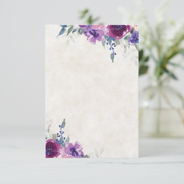 Convite Orçamento em branco roxo e floral lilás casamento  (Em pé/Frente)