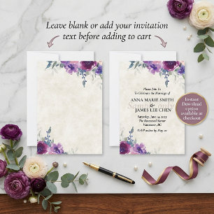 Convite Orçamento em branco roxo e floral lilás casamento