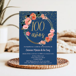 Convite Orçamento Espanhol Chique Elegante Floral 100 Anos