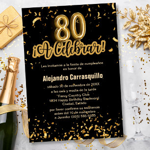 Convite Orçamento Espanhol Confetes Preto e Dourado Aniver