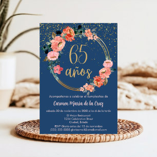 Convite Orçamento Espanhol Dourado Azul Rosa Floral 65º An